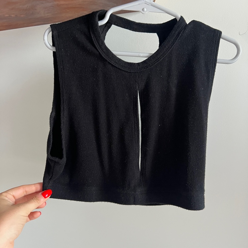 Joah Brown Black Crop Tank Top with Cut Out